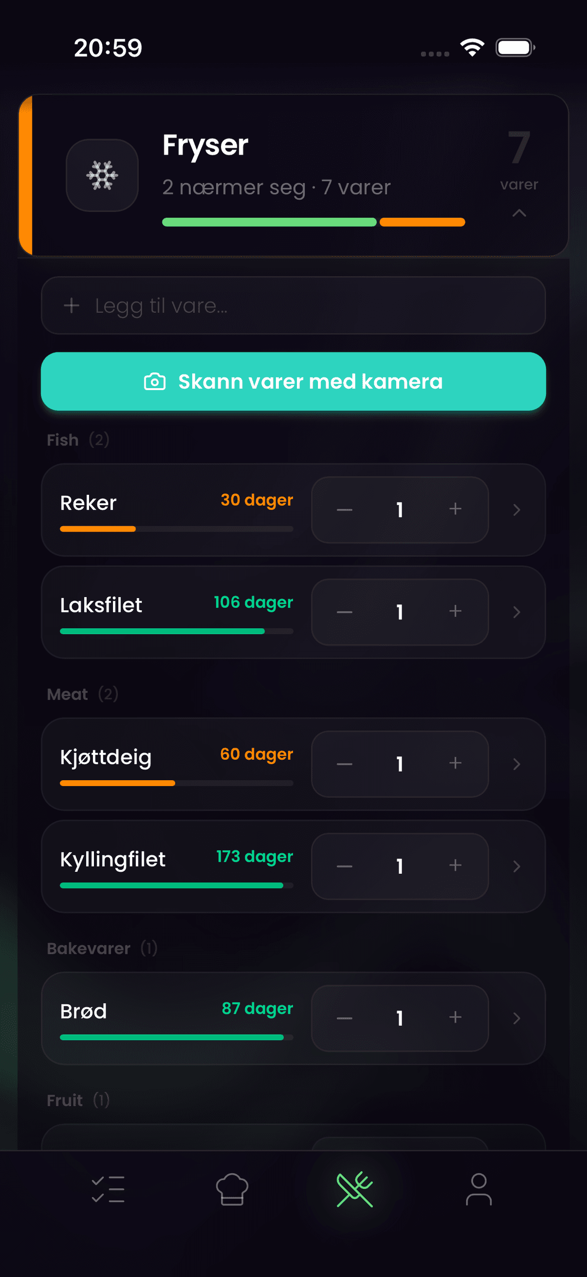 Fryseren: Full oversikt over alt du har frosset ned | Veloop