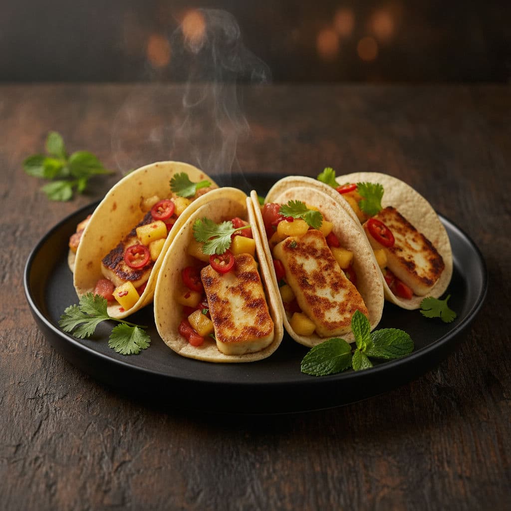 Grillad Halloumi-taco med het ananassalsa
