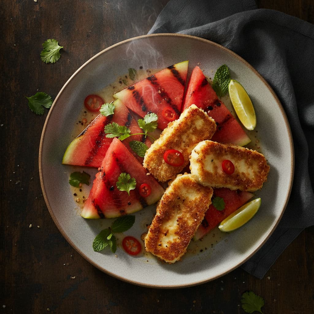 Grillet Vandmelon & Sprød Halloumi med Chili-Lime Dressing