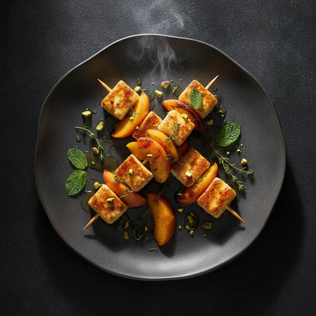 Honey-Lime Grilled Halloumi & Peach Skewers