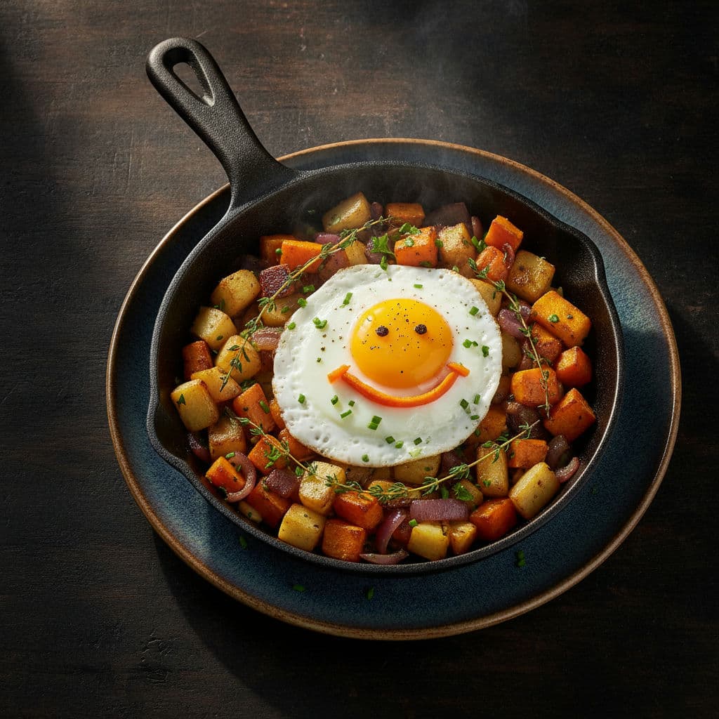 Høstlig Rotfrukt-panne med Smilende Egg