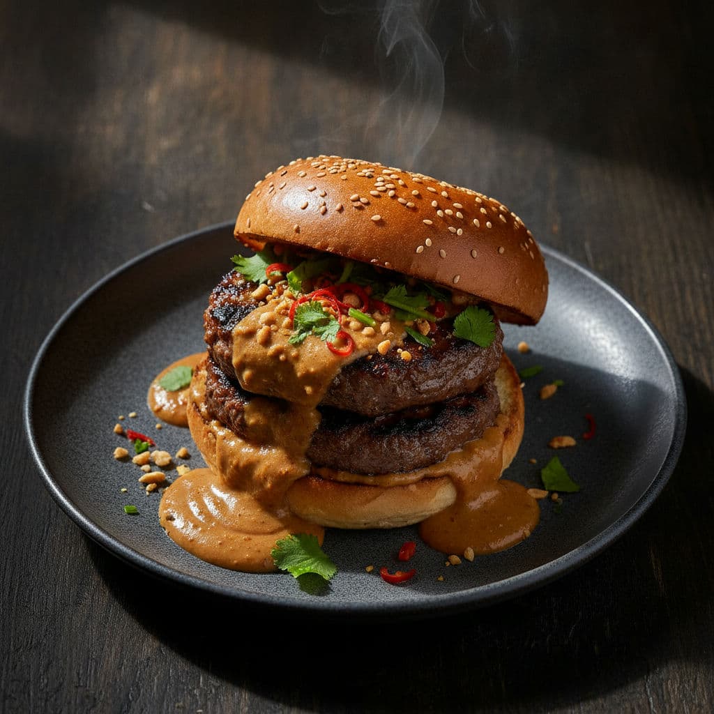 Indonesisk Satay-Burger med Peanøttsaus