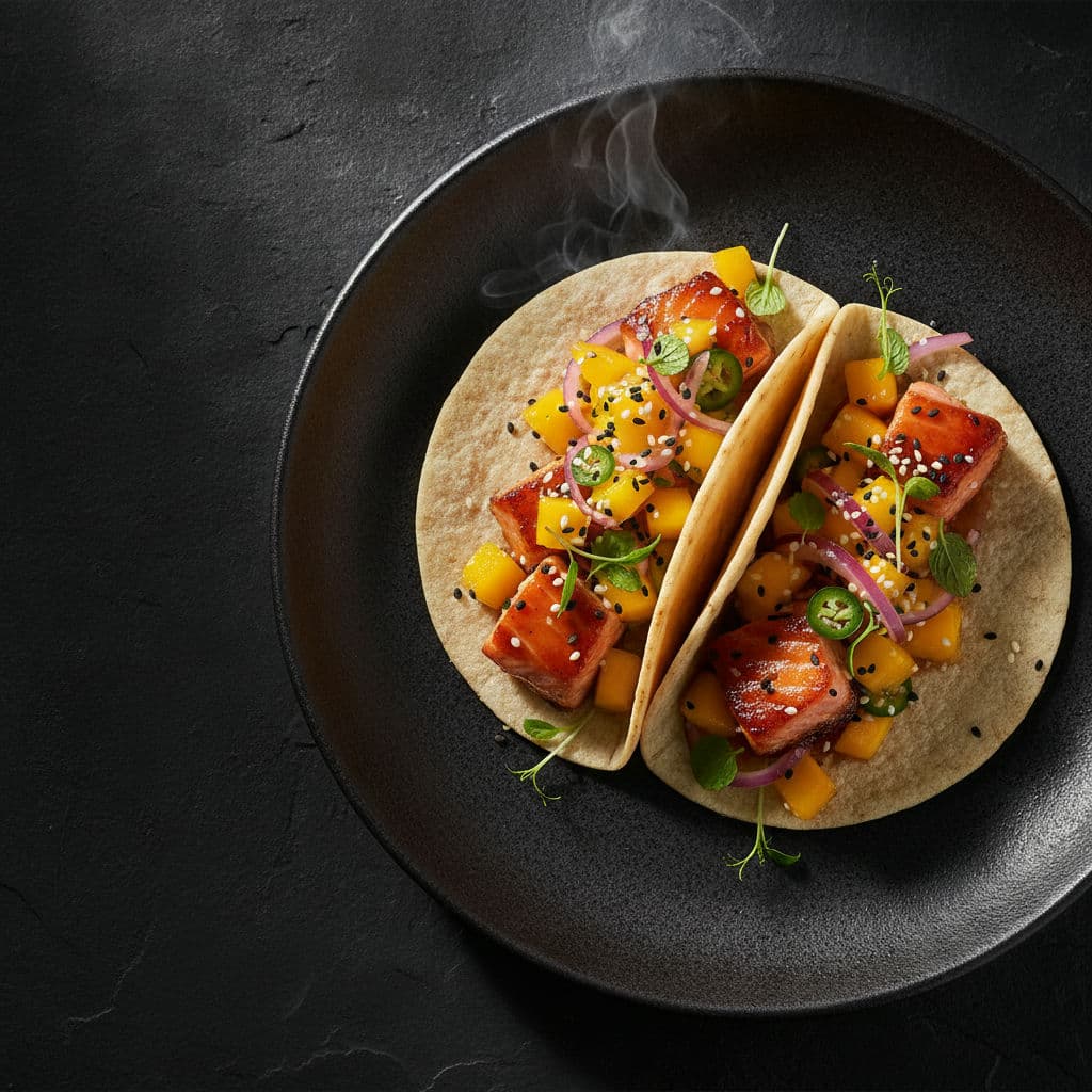Koreansk Fusion Laksetaco med Mangosalsa