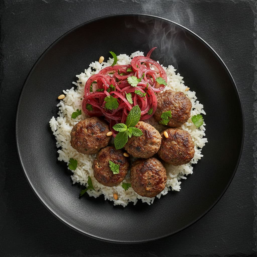 Libanesisk Kafta-bowl med Sumak-løk