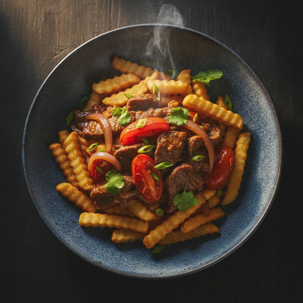 Peruviansk Lomo Saltado med Sprøde Fritter
