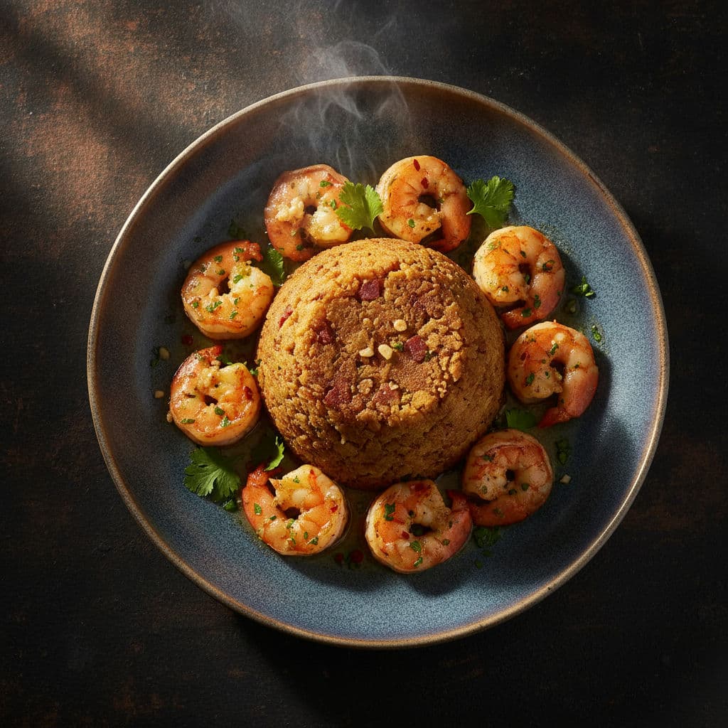 Puerto Ricansk Mofongo med Vitlöksfrästa Räkor