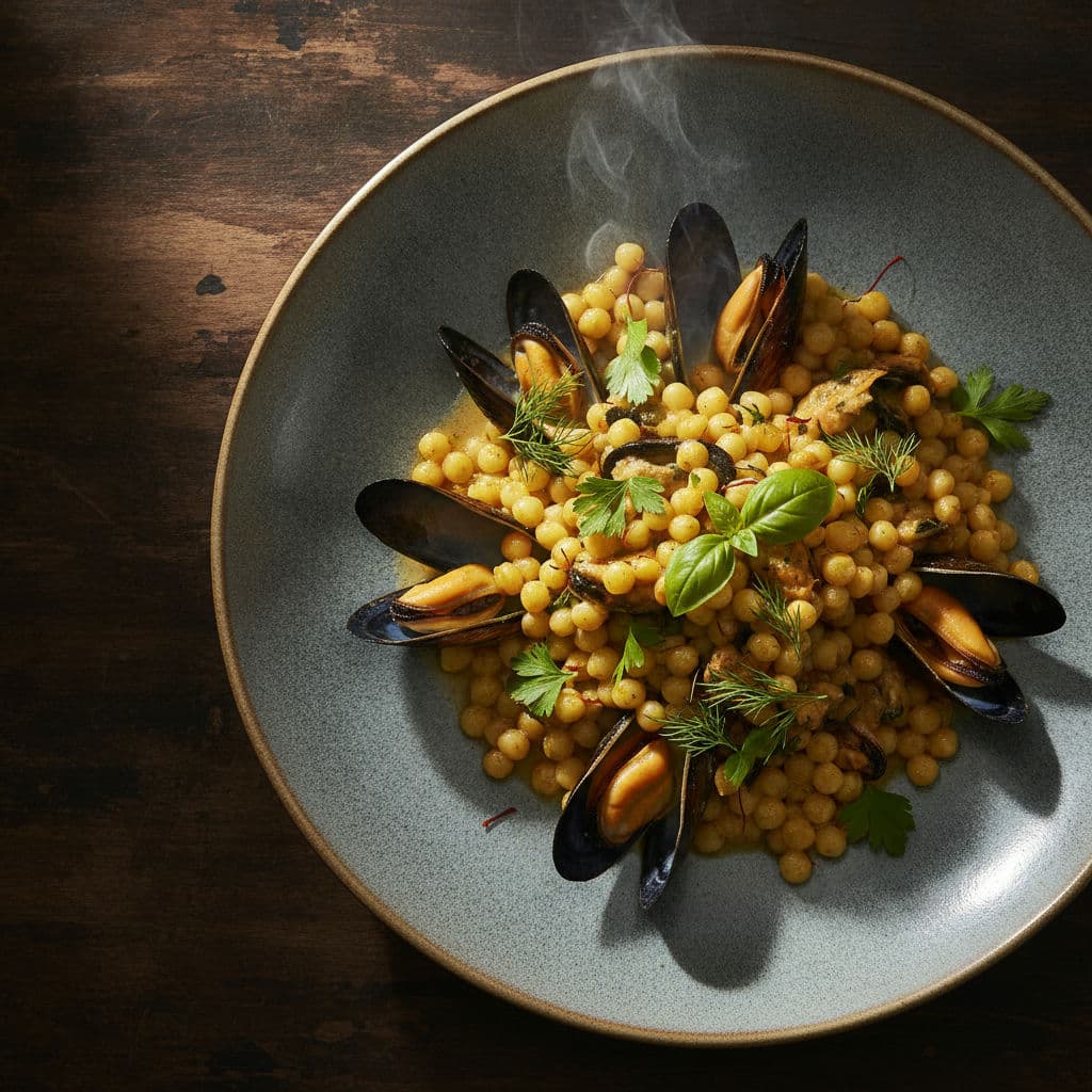 Sardinsk Fregola-symfoni med Muslinger & Safran