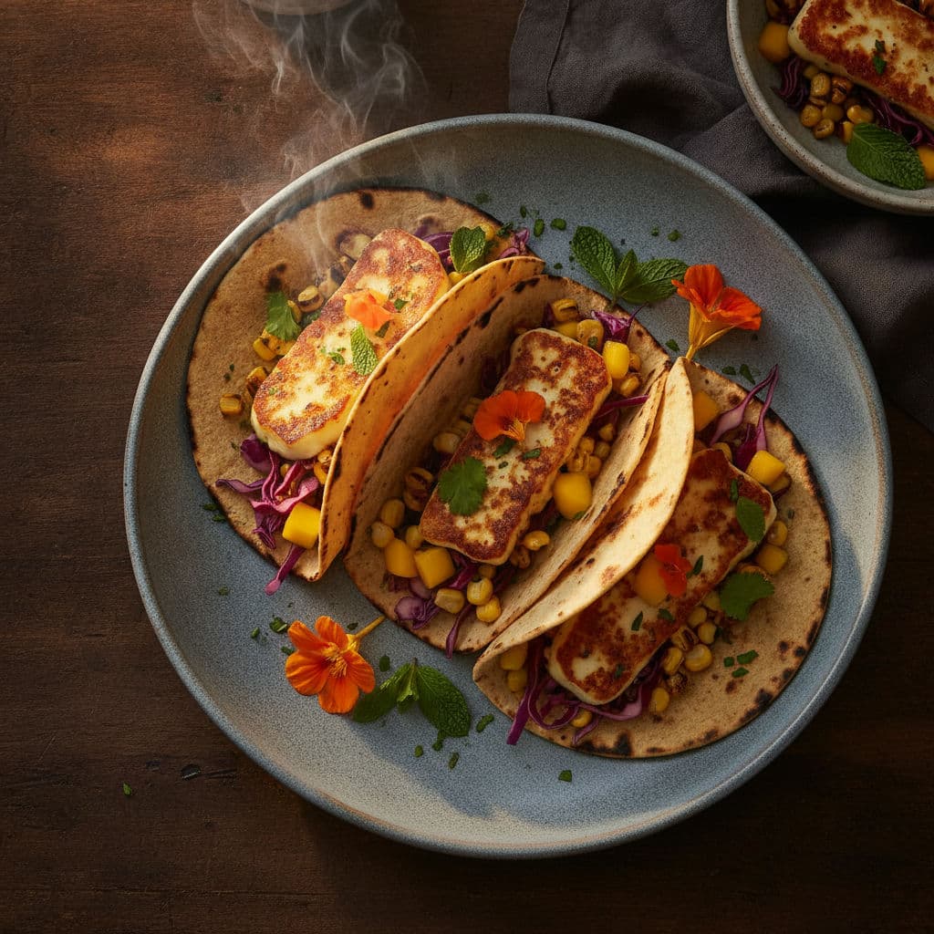 Sommerlig Halloumi-taco med Grillet Fersken