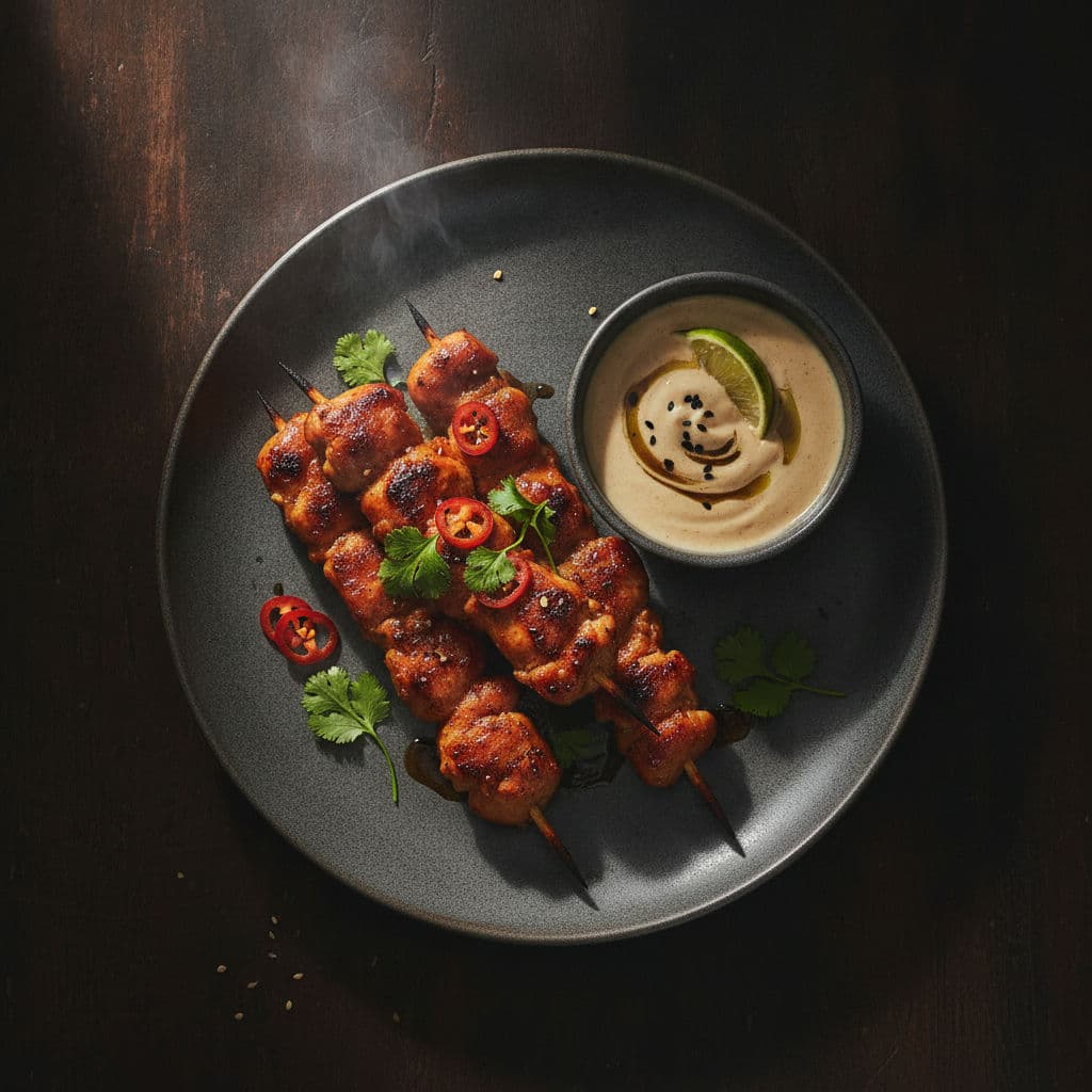 Szechuan-glaserte Kyllingspyd med Peanøtt- og Limedipp