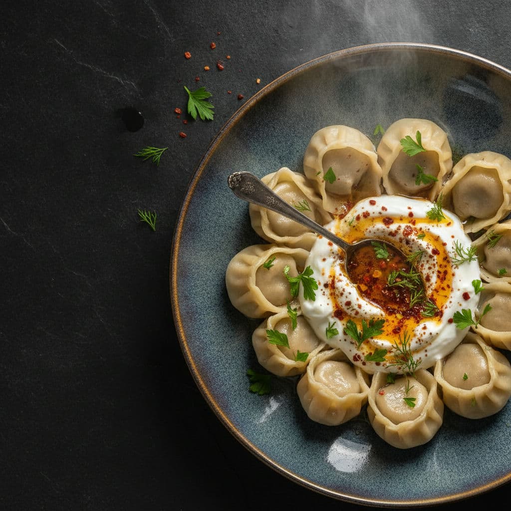 Turkiska Manti med Vitlöksyoghurt & Brynt Chilismör
