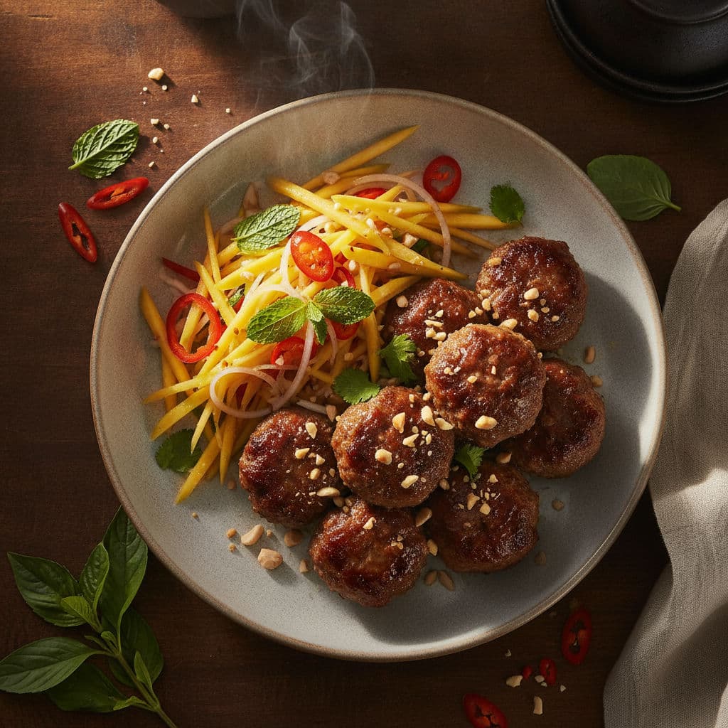 Vietnamesiske Biffboller med Frisk Mangosalat